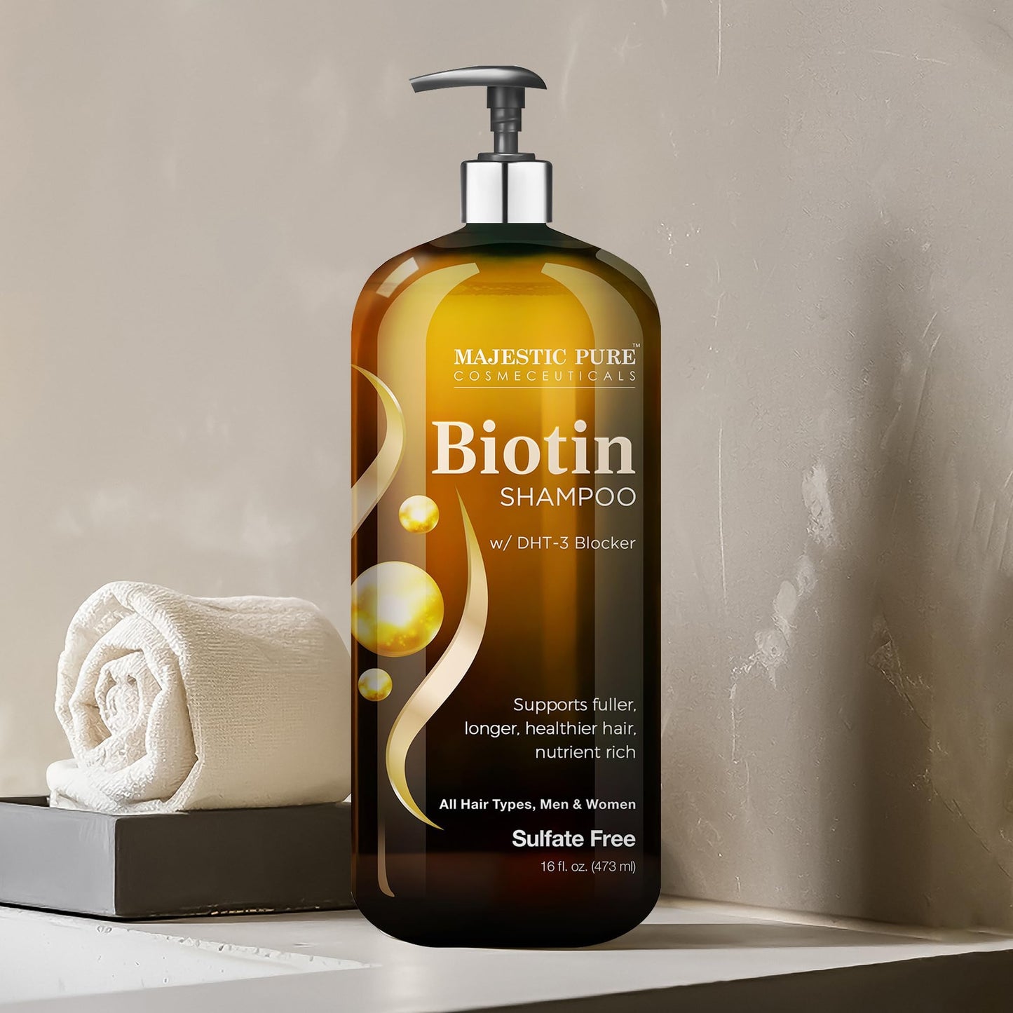 Majestic Pure Biotin Shampoo - Volumizing Shampoo for Hair Loss - with DHT-3 Blocker - Hydrating & Nourishing - Sulfate Free, for Men & Women - Thin Hair Shampoo - 16 fl oz - Available at All In One Marketplace Canada