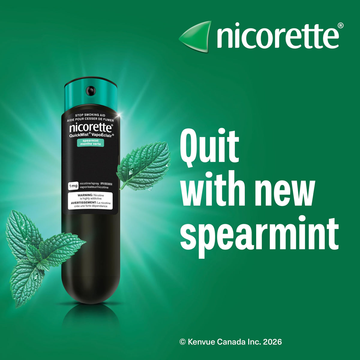 Nicorette QuickMist Nicotine Mouth Spray 1mg, Spearmint, 300 Sprays, 2 pack