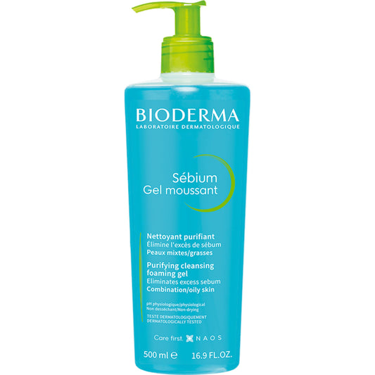 Bioderma Sébium Foaming Gel Gentle Face Cleanser Pump, Makeup Removing Cleanser, Skin Purifying Face Wash for Combination to Oily Skin - Available at All In One Marketplace Canada