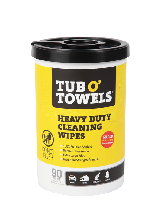 Tub O Towels TW90 Heavy-Duty 10" x 12" Size Multi-Surface Cleaning Wipes, 90 Count Per Canister