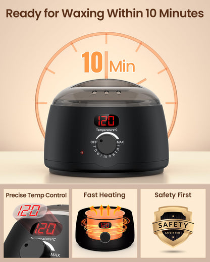 Waxing Kit for Women & Men: Digital Display Waxing Kits, Hard Wax Kit Wax Warmer for Hair Removal with 4-Pack Hard Wax Beads- All-in-One at-Home Wax Pot Machine for Brazilian, Bikini, Legs & Body - Available at All In One Marketplace Canada