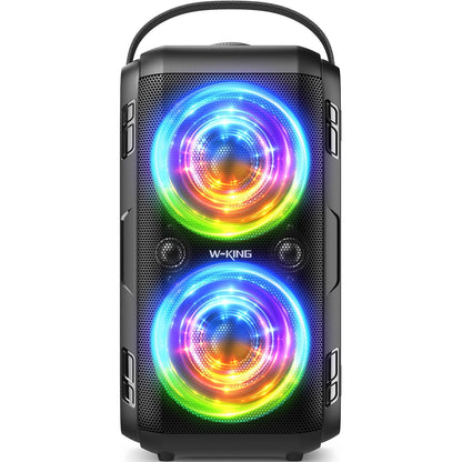 W-KING Bluetooth Speaker Loud, 180W Peak Party Portable Outdoor Haut Parleur Speaker Wireless Boom Box/4 Drivers(2 * 4.04’’ Woofer)-80W Deep Bass Tube, Huge 115dB Sound, Lights/IPX5/EQ/24H/USB/TF/AUX