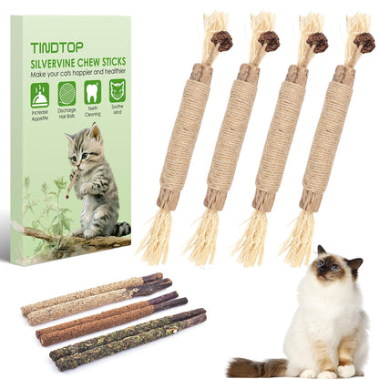 TINDTOP Silvervine Sticks for Cats, 10 Pack Natural Catnip Chew Toys for Kittens Teeth Cleaning, Matatabi Dental Care, Increase Appetite, Calm Cat Anxiety and Stress, Aggressive Chewers Cat Dental Toy
