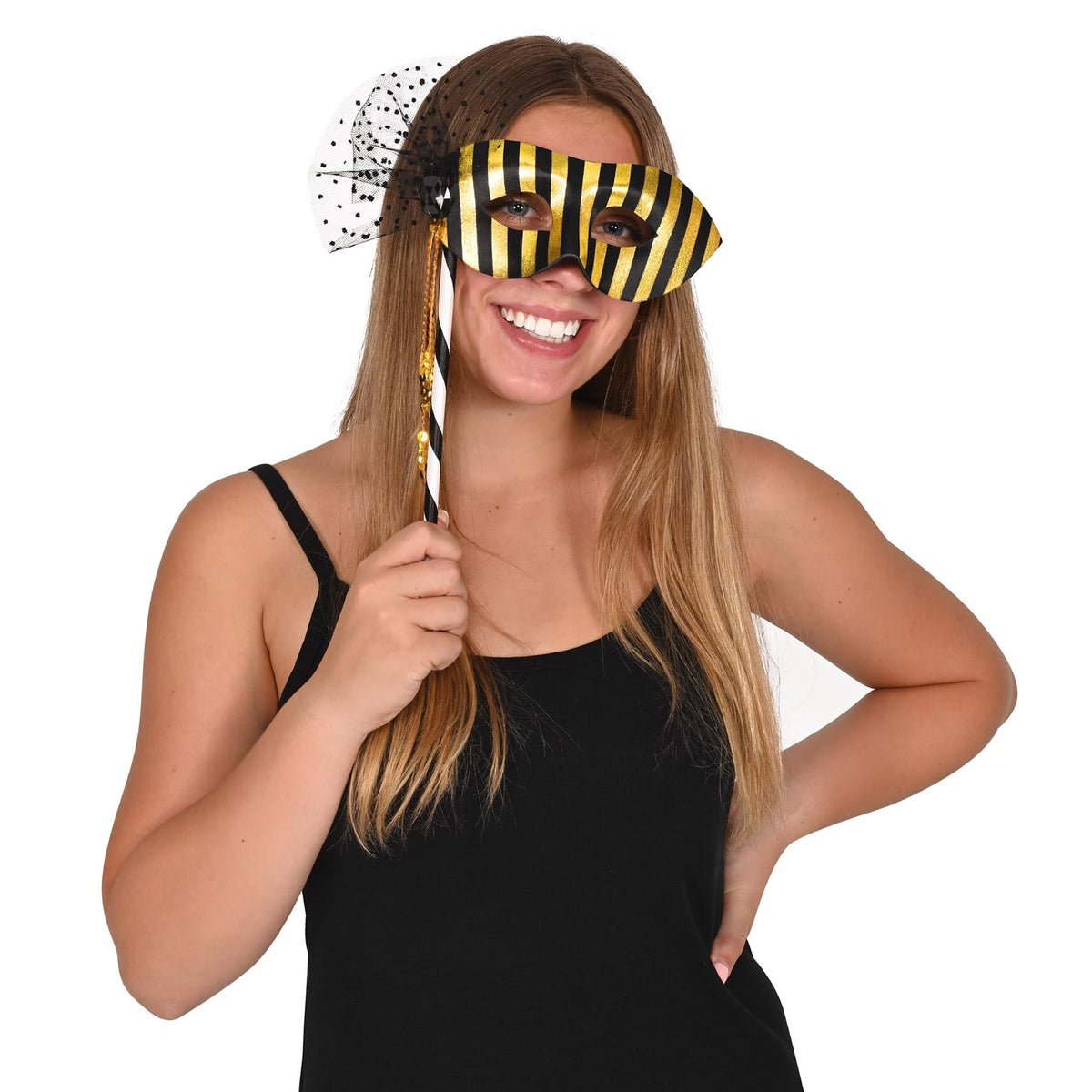 Beistle 3 Piece 12.5" x 8.25" Mardi Gras Party Masks with Sticks, Halloween Costume Accessories