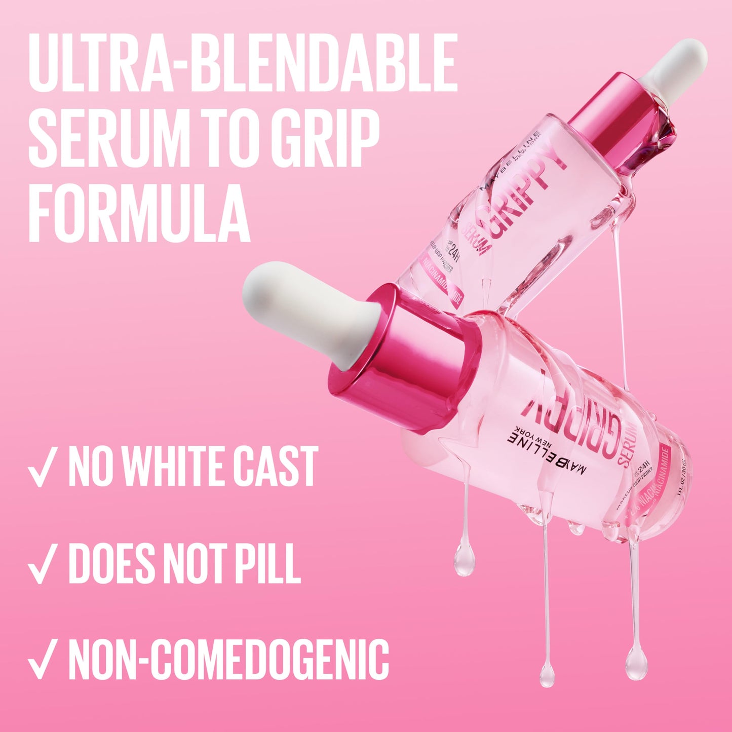 Maybelline Grippy Serum Primer, Hydrating Makeup Primer with 2% Niacinamide For Up To 24HR Make Up Wear, Glides Like Serum, Plumped Skin Look, Clear, 30 ml - Available at All In One Marketplace Canada