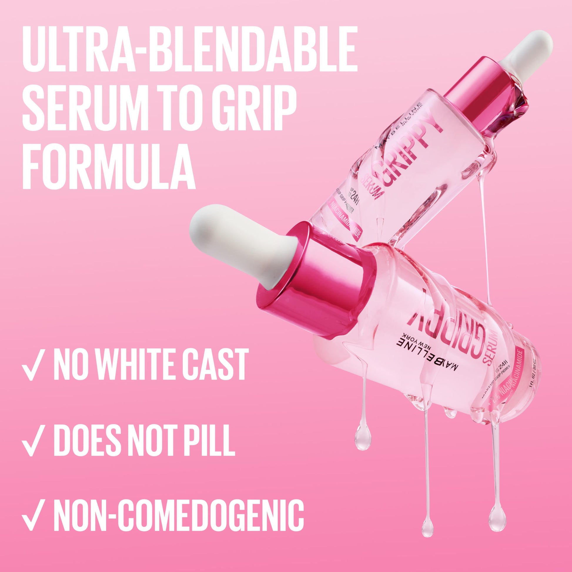 Maybelline Grippy Serum Primer, Hydrating Makeup Primer with 2% Niacinamide For Up To 24HR Make Up Wear, Glides Like Serum, Plumped Skin Look, Clear, 30 ml - Available at All In One Marketplace Canada