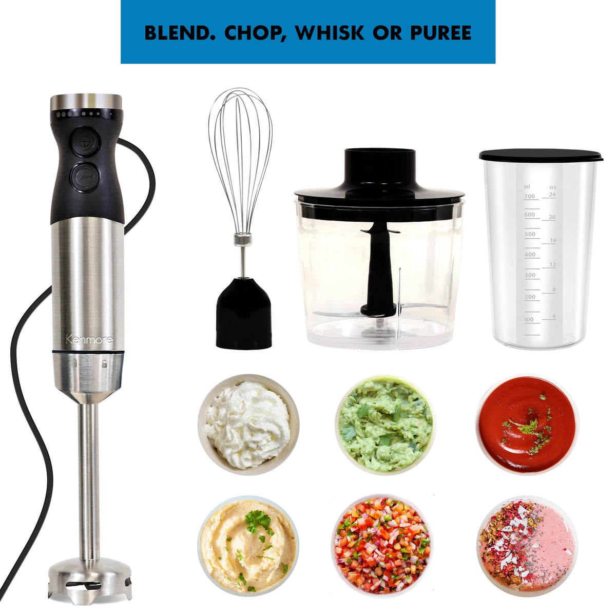 Kenmore Variable Speed Hand Blender Set with Food Chopper & Whisk