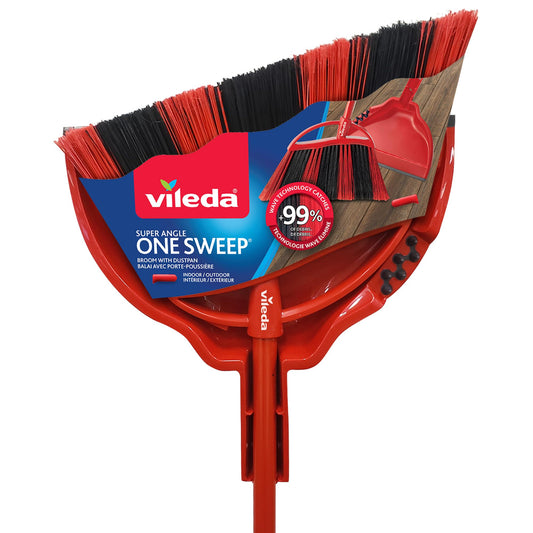 Vileda One Sweep Broom with Step-On Dustpan | Catches Over 99% of Dust & Dirt | Indoor Broom - Available at All In One Marketplace Canada