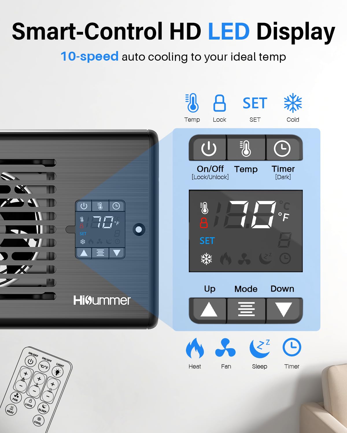 Hisummer Register Booster Fan for 4" x 10" Floor Register, Quiet 10-Speed Vent Fan Booster with Temp Sensor, 150 CFM Airflow, Improves Heating & Cooling, Remote Control (Black)
