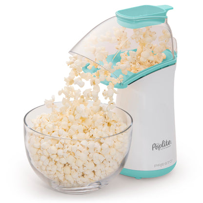 Presto 04869 Poplite Hot Air Popcorn Popper - Built-In Measuring Cup + Melts Butter, Easy to Clean, Built-In Cord Wrap, 18 Cups, Aqua/White Presto