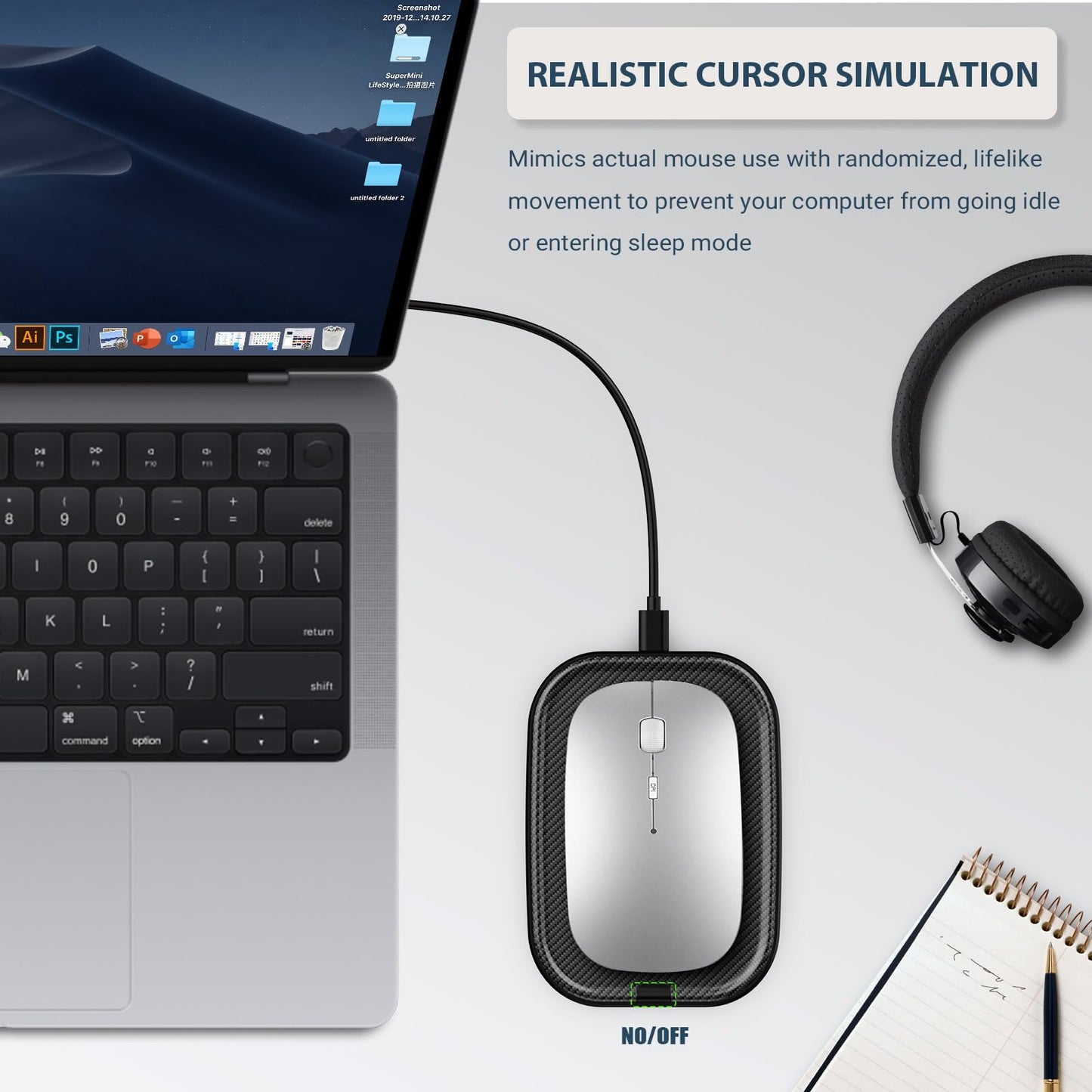 Yonktoo Mouse Jiggler Undetectable – Ultra Slim Mouse Mover with Realistic Movement, No Software Needed, Keeps Your PC Awake and Active, Keeps Computer Awake for Office or Remote Work - Black