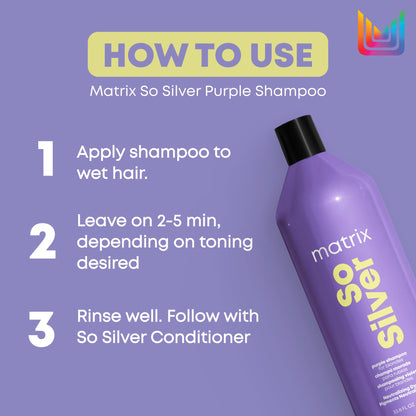 Matrix So Silver Purple Shampoo, Neutralizes Yellow Tones, For Blonde, Grey, and Platinum Hair, Color Depositing and Clarifying Shampoo For Color Treated Hair, Vegan