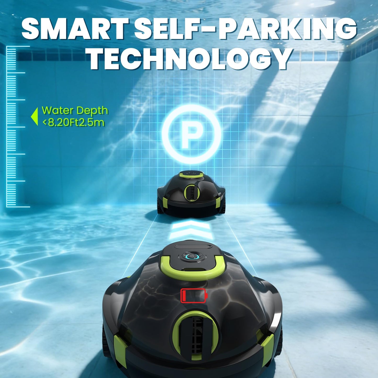 Robotic Pool Cleaner, Cordless Pool Vacuum for Above Ground & Inground Flat Pools with Dual Motors, 150 Min Runtime, Auto-Parking, Powerful Pool Vacuum Robot for Up to 1300 Sq.Ft (Moss) - Available at All In One Marketplace Canada