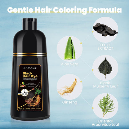 Black Hair Dye Shampoo 3 in 1, Natural Hair Dye Semi Permanent Hair Color shampoo, 100% Gray Hair Cover Up for Treated Hair Color for Women Men, 500ML - Available at All In One Marketplace Canada