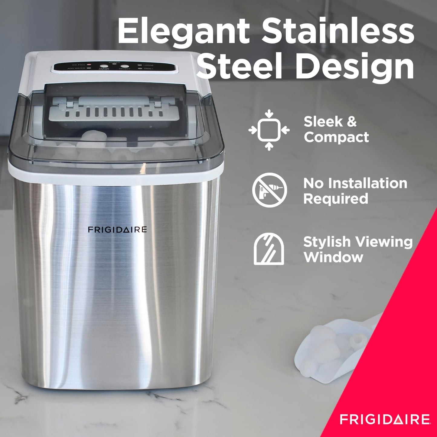 Frigidaire 26 Lbs per Day Portable Compact Maker, Ice Making Machine, Stainless, Medium - Available at All In One Marketplace Canada