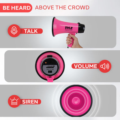 Pyle Megaphone with Siren – Loud Handheld Bullhorn with Voice Amplifier & Adjustable Volume – Portable PA System for Coaches, Cheerleading, Outdoor Events, and Emergency Use, 20W Pyle