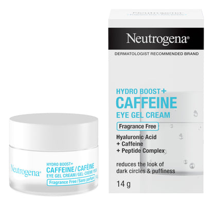 Neutrogena Hydro Boost+ Caffeine Eye Gel Cream, Hyaluronic Acid Eye Cream, Antioxidant Moisturizer, Fragrance Free, 14 grams