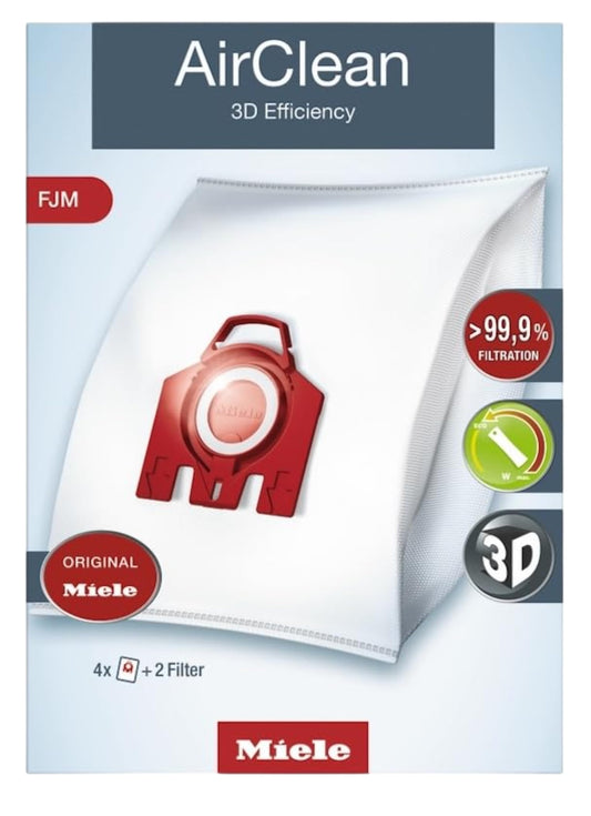 Miele Air Clean 3D Efficiency Dust Bag, Type FJM, 4 Bags and 2 Filters - F/J/M - White - Available at All In One Marketplace Canada