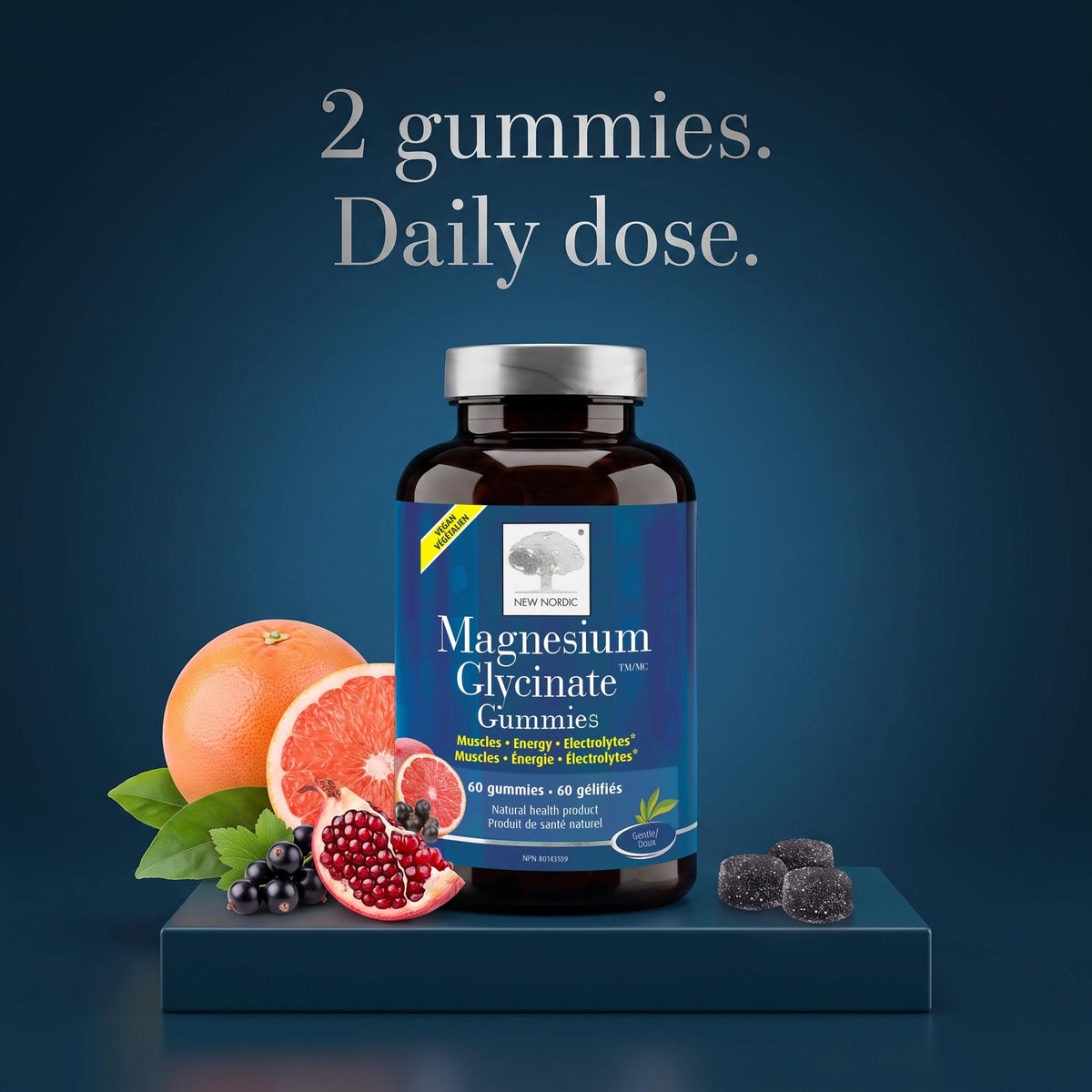 New Nordic Magnesium Glycinate Gummies, 60 Vegan Chews, 30 Day Supply, 4+