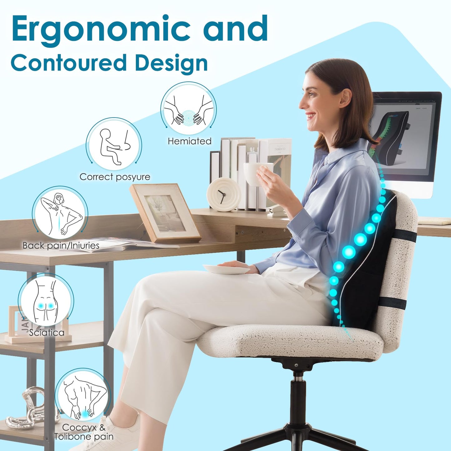 Lumbar Support Pillow for Office Chair Car Lumbar Pillow Lower Back Pain Relief Memory Foam Back Cushion with 3D Mesh Cover Gaming Chair Back Pillow Ergonomic Back Rest for Wheelchair Desk - Available at All In One Marketplace Canada