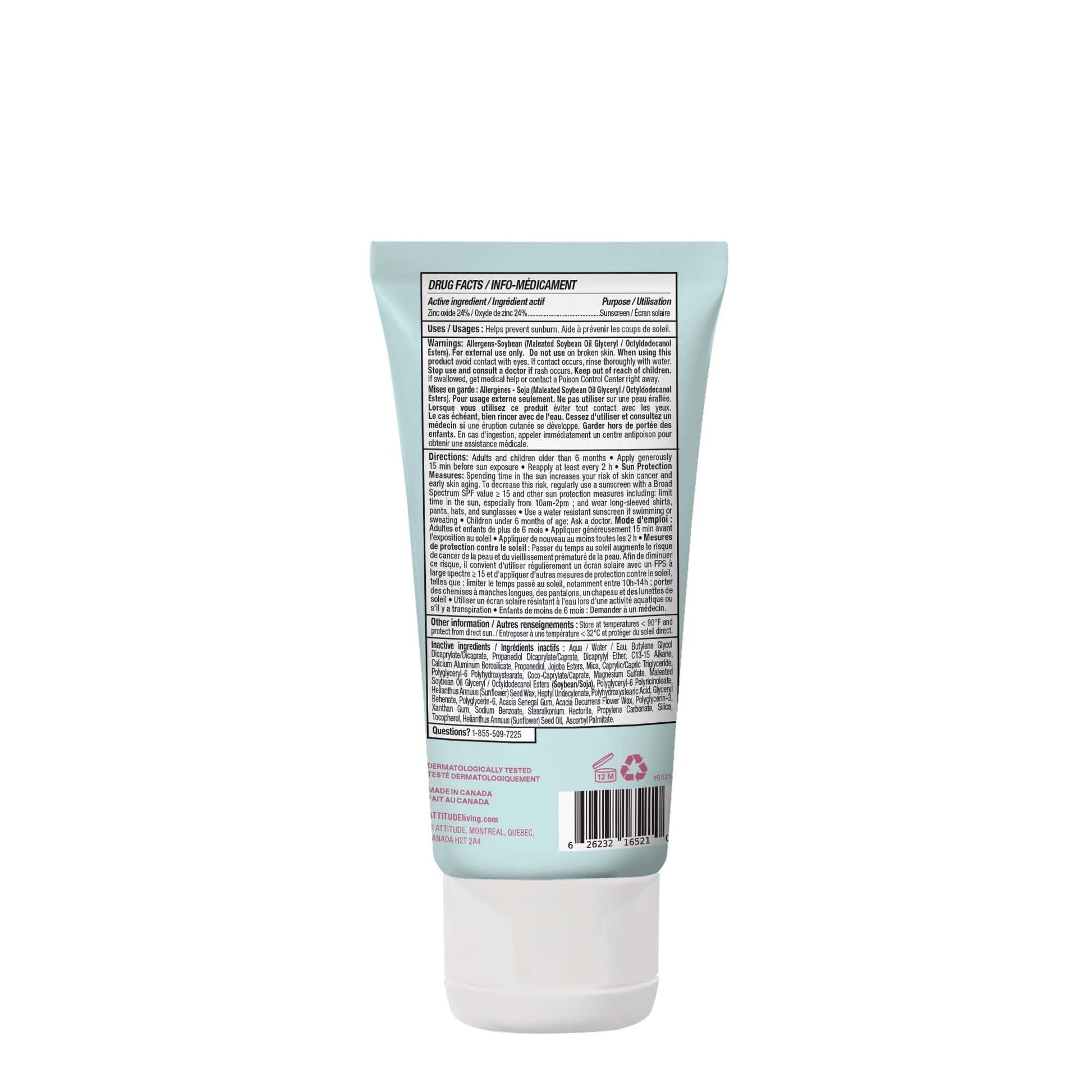 ATTITUDE Baby Mineral Sunscreen SPF 50, Broad Spectrum Zinc Oxide, EWG Verified, Mineral-Based, Non-Nano, Lightweight Cream for Face & Body, Gentle Formula, Unscented, 80 grams - Available at All In One Marketplace Canada