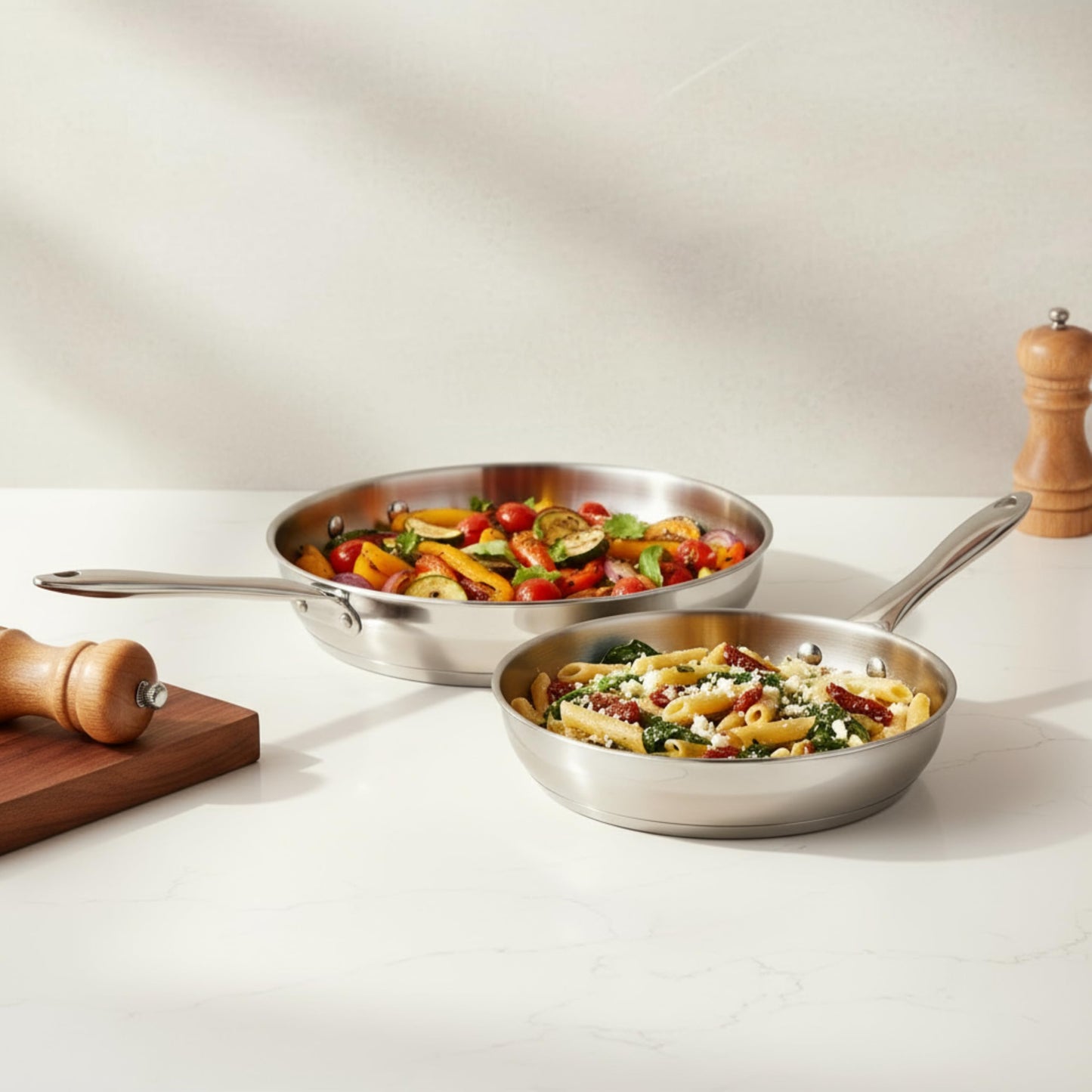 Lagostina Moderna 2 Piece Stainless Steel Pan Set (26cm / 10in and 30cm / 12in), Commercial Capsule Base, Induction Safe Cookware, Dishwasher and Oven Safe up to 400ºF / 204ºF, Silver 🍁 All In One Marketplace Canada Lagostina