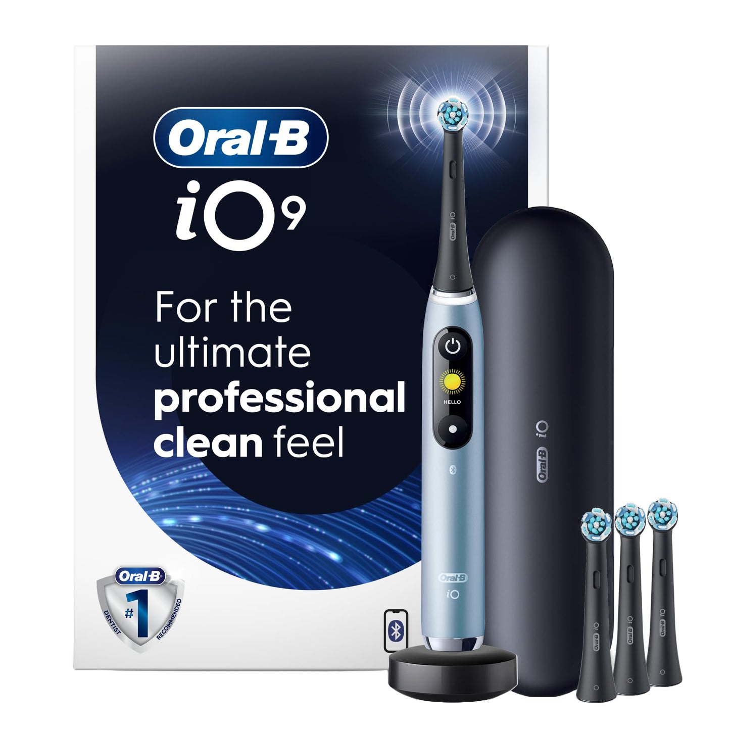 Oral-B iO9 Electric Toothbrush, for the Ultimate Professional Clean Feel, Aquamarine, Rechargeable Electric Toothbrushes, iO Series 9 with 1 Power Toothbrush, 4 Brush Heads, and 1 Charging Travel Case Oral-B