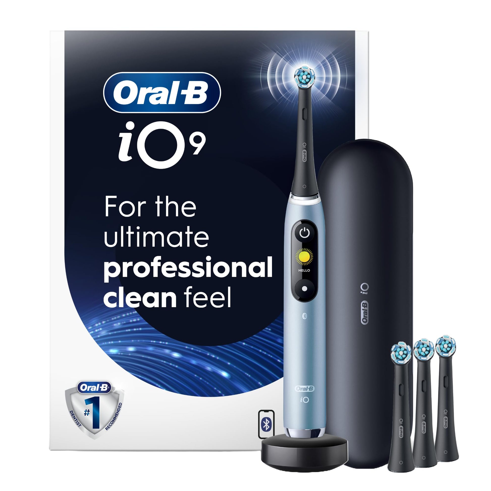 Oral-B iO9 Electric Toothbrush, for the Ultimate Professional Clean Feel, Aquamarine, Rechargeable Electric Toothbrushes, iO Series 9 with 1 Power Toothbrush, 4 Brush Heads, and 1 Charging Travel Case Oral-B