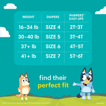 Pampers Easy Ups Girls & Boys Potty Training Pants, Size 5 (3T4T), Bluey Absorbent Training Underwear, Up to 100% Leakproof Day and Night, Hypoallergenic, 1 Pack (Count of 66)
