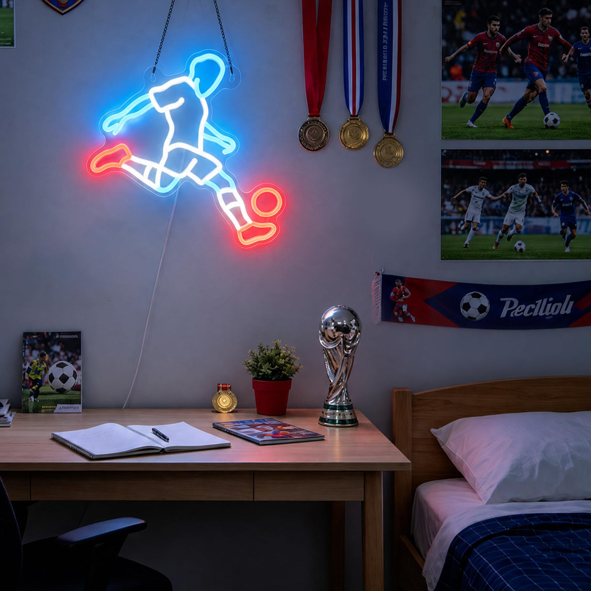 FULLOSUN Soccer Neon Sign, Dimmable LED Football Player Night Light, USB Powered for Man Cave Game Room Bedroom Party Wall Decor, Gift for Soccer Sports Lover Man Boy Teen Kid Birthday Christmas 🍁 All In One Marketplace Canada