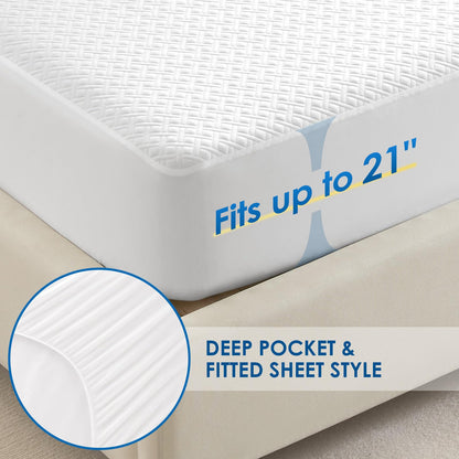 Cozymaker Queen Size Mattress Protector, 100% Waterproof Mattress Cover Fitted 8"-21" Deep Pocket, Cooling Viscose Made from Bamboo and Soft Breathable Cover Mattress Queen Noiseless Washable - Available at All In One Marketplace Canada