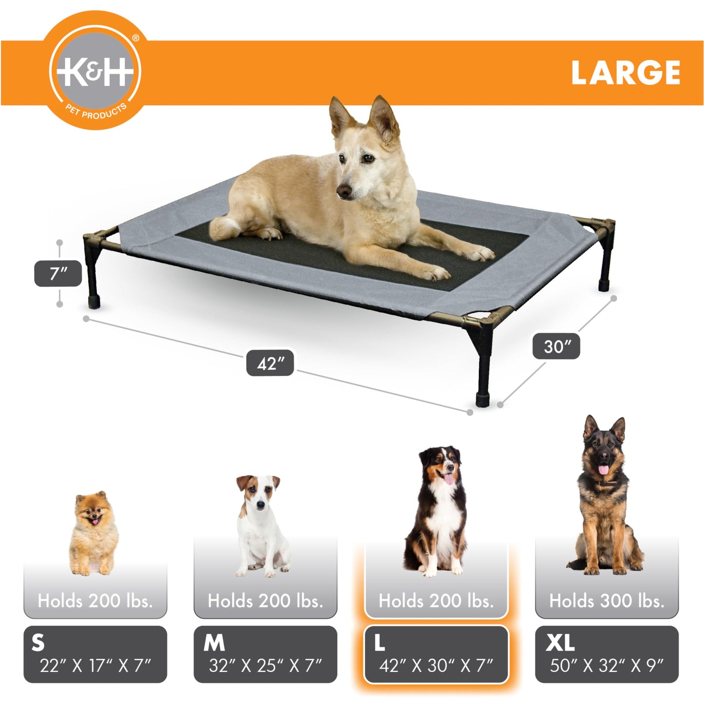 K&H Pet Products Outdoor Elevated Dog Cot, Breathable Cooling Elevated Cot Hammock Pet Bed for Large Dogs, Washable Mesh Cover, Raised Metal Frame, Collapsible, Portable - Large 42 X 30in Gray 🍁 All In One Marketplace Canada
