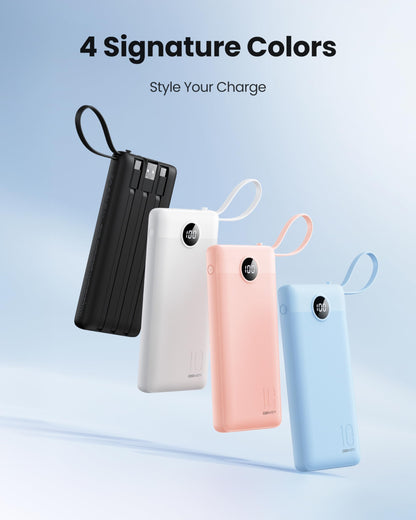 Coowisty Slim Power Bank 10000mAh, Portable Charger Built in 4 Cables