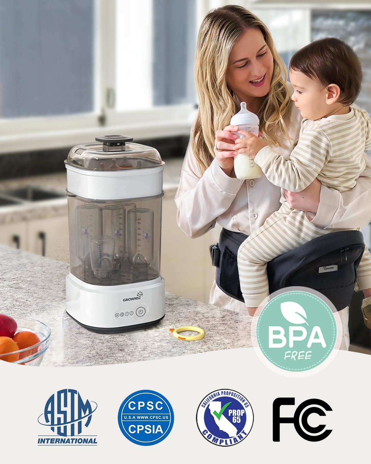 Bottle Sterilizer and Dryer, Compact Baby Bottle Sterilizer, Electric Steam Bottle Sanitizer for Baby Bottles, Pacifiers, Pump Parts - Available at All In One Marketplace Canada