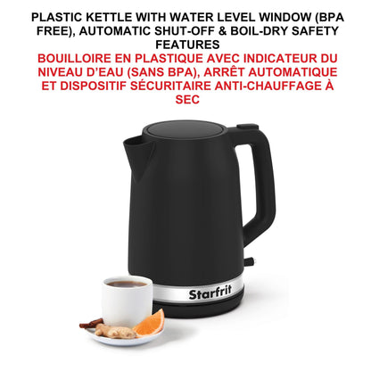 Starfrit Electric Kettle - 1.7L Capacity - Water Level Indicator - Automatic Shut-Off - 1500W – Black 🍁 All In One Marketplace Canada