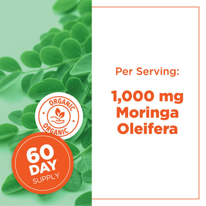 PlantVital Organic Moringa Leaf Capsules - Made in Canada - 1000mg High Potency (500mg per cap) Moringa Pure Capsules for Antioxidant, and Eye Health - Vegan, Non-GMO, Gluten Free (120 Count, 60 Days) - Available at All In One Marketplace Canada