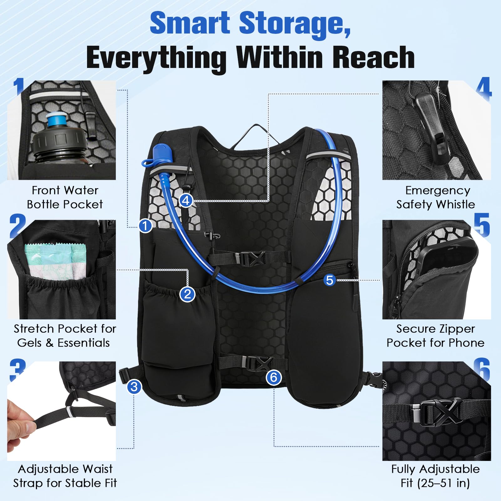 Zacro Running Vest for Men Women, Lightweight Hydration Vest with 2L Water Bladder, Adjustable No Bounce Fit, Breathable Reflective Vest for Marathon, Trail, Hiking, Cycling - Available at All In One Marketplace Canada