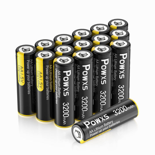 POWXS AA Lithium Batteries 3200mAh, 16 Pack 1.5V Lithium Iron Double A Batteries Super Capacity for Blink Camera, Video Doorbell, Flashlight, Toys, Remote Control 【Non-Rechargeable】