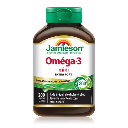 Jamieson Omega-3 Mini Softgels, No Fishy Aftertaste, Improves Heart Health, and Supports Brain Health. With 210 mg EPA and 140 mg DHA, No Burpback, Easy to Swallow, Gluten-Free, Non-GMO, 200 Count - Available at All In One Marketplace Canada