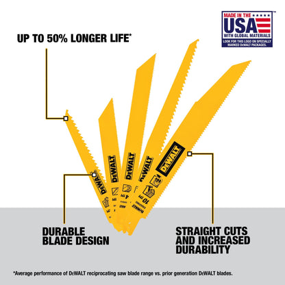 DEWALT Reciprocating Saw Blades, Bi-Metal Set with Case, 12-Piece (DW4892) - Available at All In One Marketplace Canada