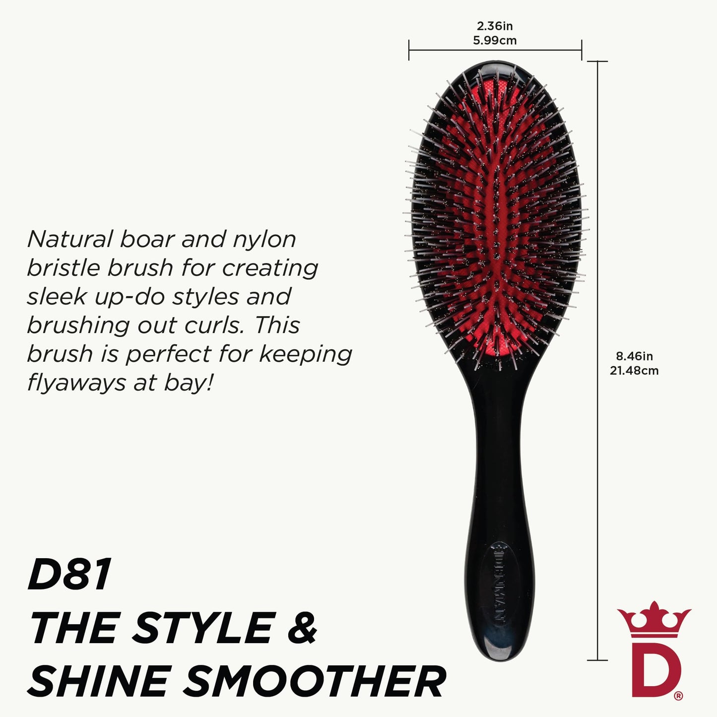 Denman Cushion Hair Brush (Medium) with Soft Nylon Quill Boar Bristles - Porcupine Style for Grooming, Detangling, Straightening, Blowdrying and Refreshing Hair – Black, P081M - Available at All In One Marketplace Canada