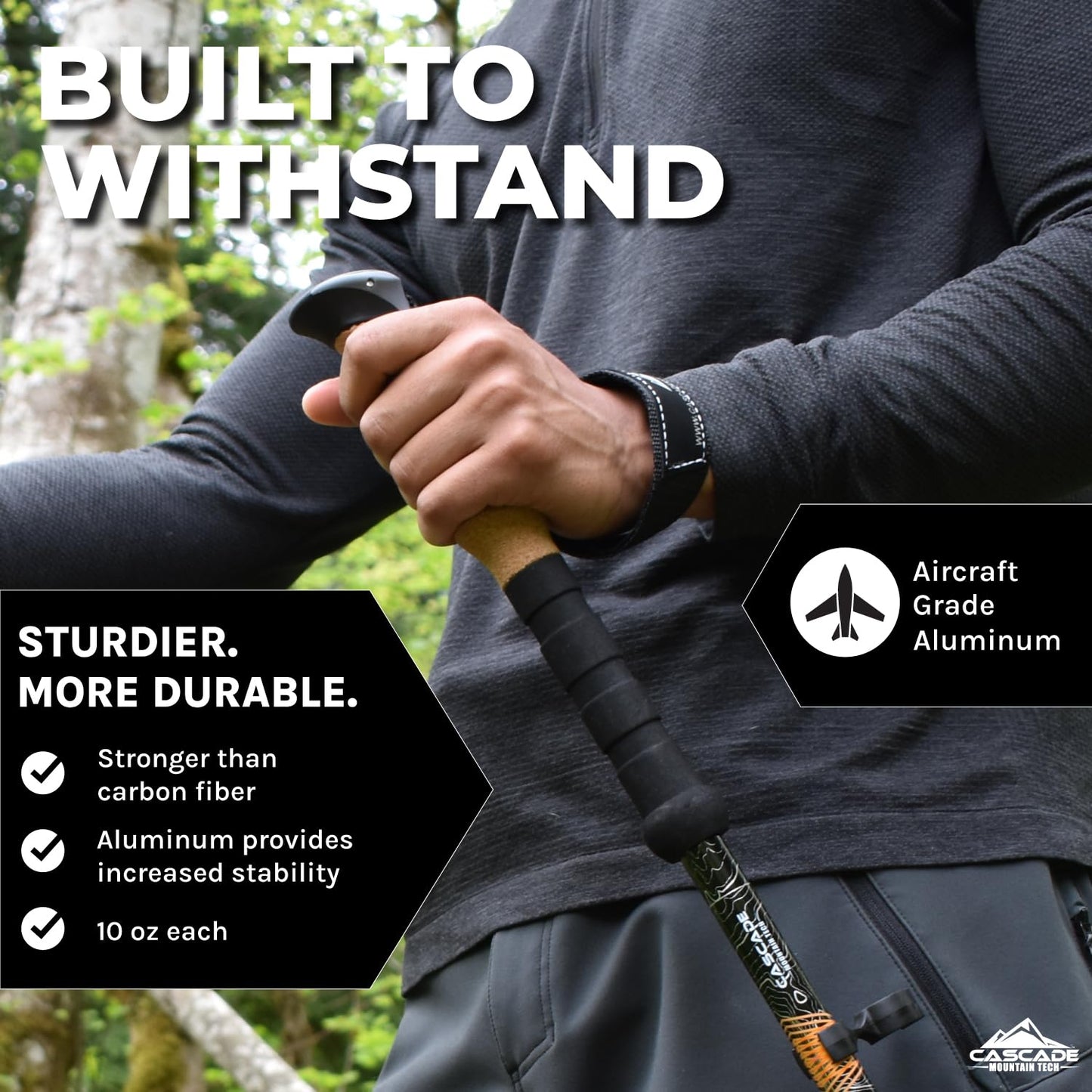 Cascade Mountain Tech Aluminum Adjustable Lightweight Trekking Poles with Cork Grip and Quick Lock for Hiking, Walking and Running in All Terrains Cascade Mountain Tech