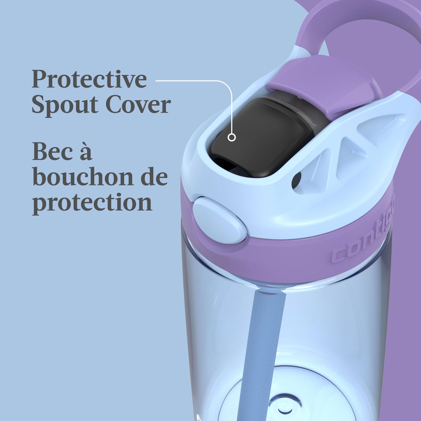 Contigo Kids Aubrey Straw Water Bottle with Leak-Proof Lid, BPA-Free Plastic, Dishwasher Safe, Periwinkle & Amethyst, 14 oz (414 mL)