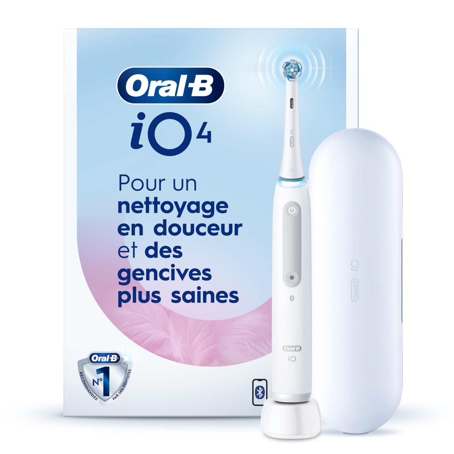 Oral-B iO4 Electric Toothbrush, for a Gentle Clean and Healthier Gums, White, Rechargeable Electric Toothbrushes, iO Series 4 with 1 Power Toothbrush, 1 Brush Head, and 1 Travel Case Oral-B
