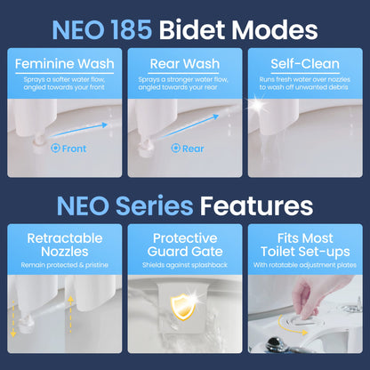 LUXE Bidet NEO 185 - Dual Nozzle, Self-Cleaning, Non-Electric Bidet Attachment for Toilet Seat, Adjustable Water Pressure, Rear & Feminine Wash (Blue)