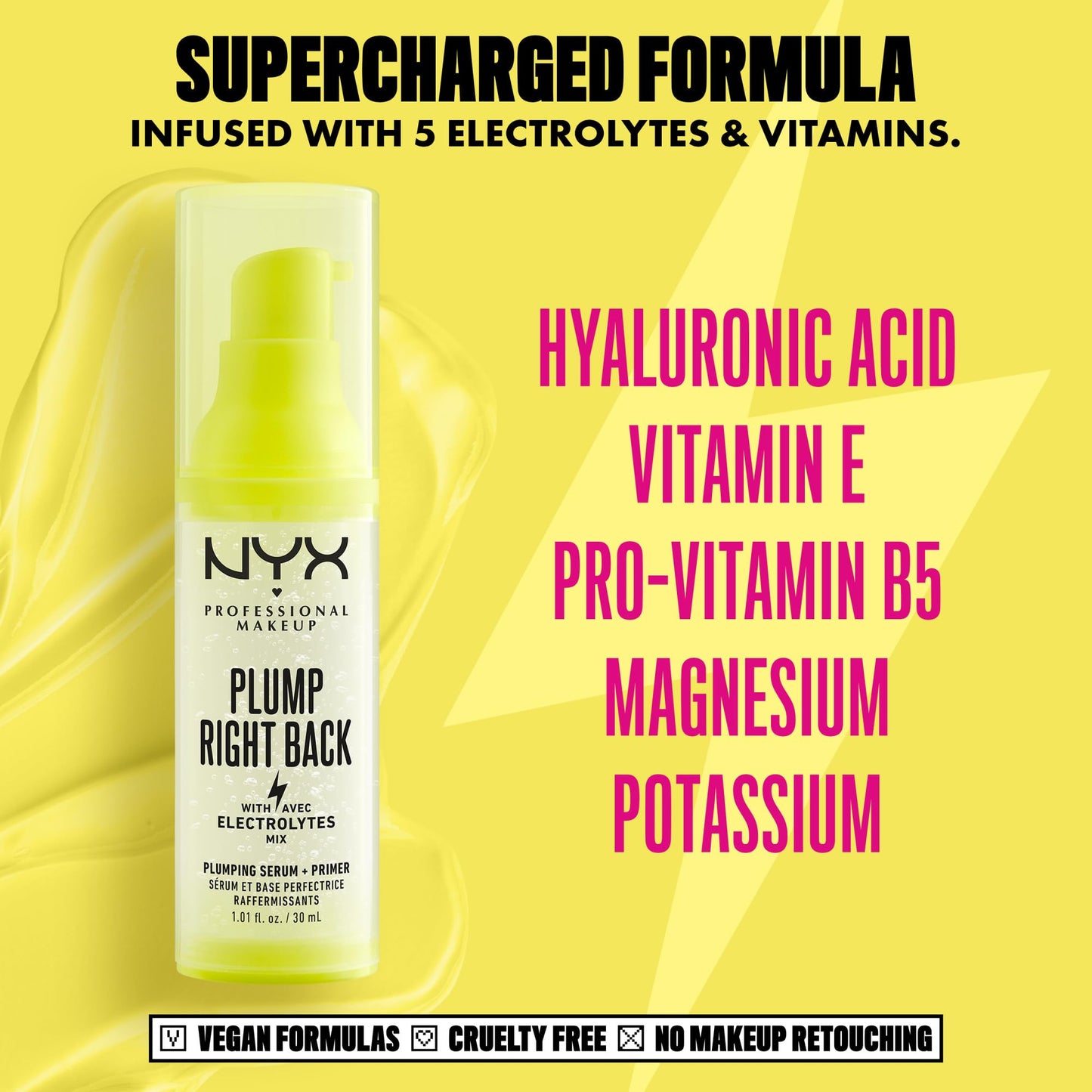 NYX Professional Makeup, Plump right back, Primer serum, Hydration, Vegan Formula - 01 Clear, 30mL NYX PROFESSIONAL MAKEUP