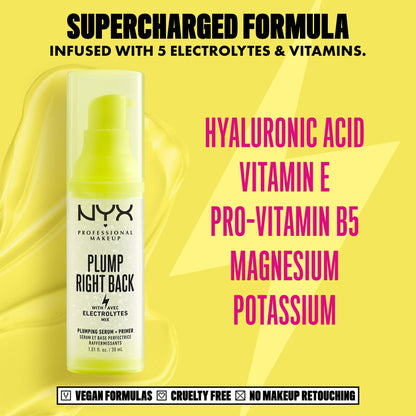 NYX Professional Makeup, Plump right back, Primer serum, Hydration, Vegan Formula - 01 Clear, 30mL NYX PROFESSIONAL MAKEUP