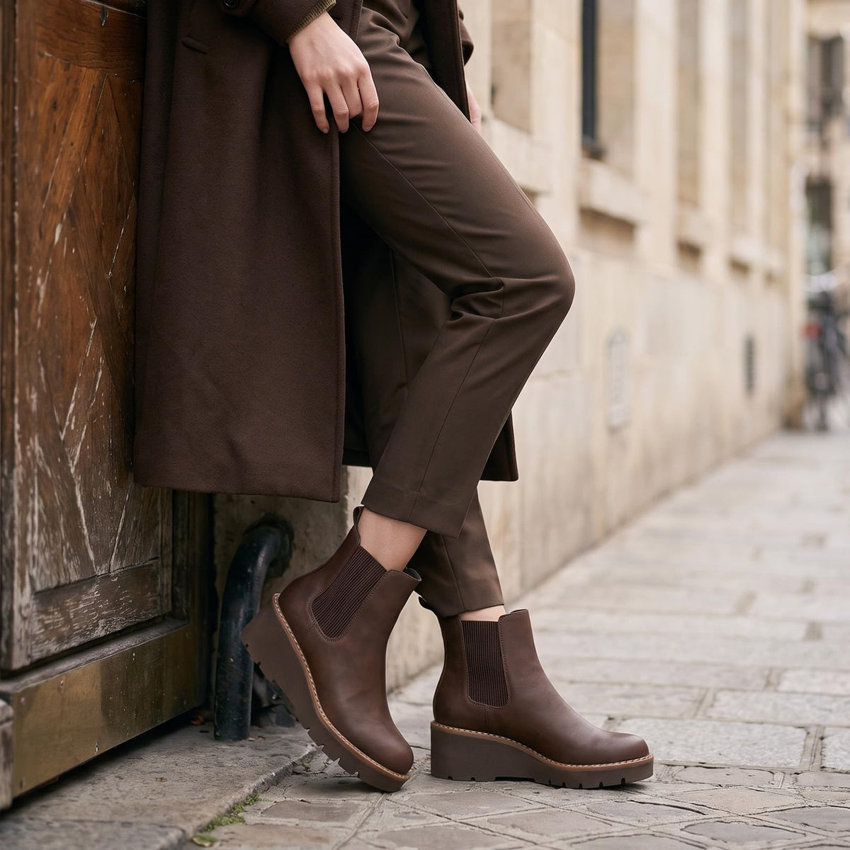 Athlefit Women's Platform Wedge Chelsea Ankle Boots Brown Size 7 🍁 All In One Marketplace Canada