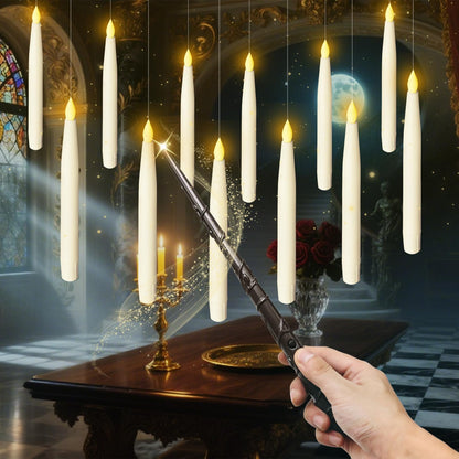 Anxingo 12 Pcs Flameless Floating LED Candles with Wand, Flickering Battery Operated Wizard Hanging Decorative Lighting with Remote Timer for Parties Halloween Christmas 🍁 All In One Marketplace Canada