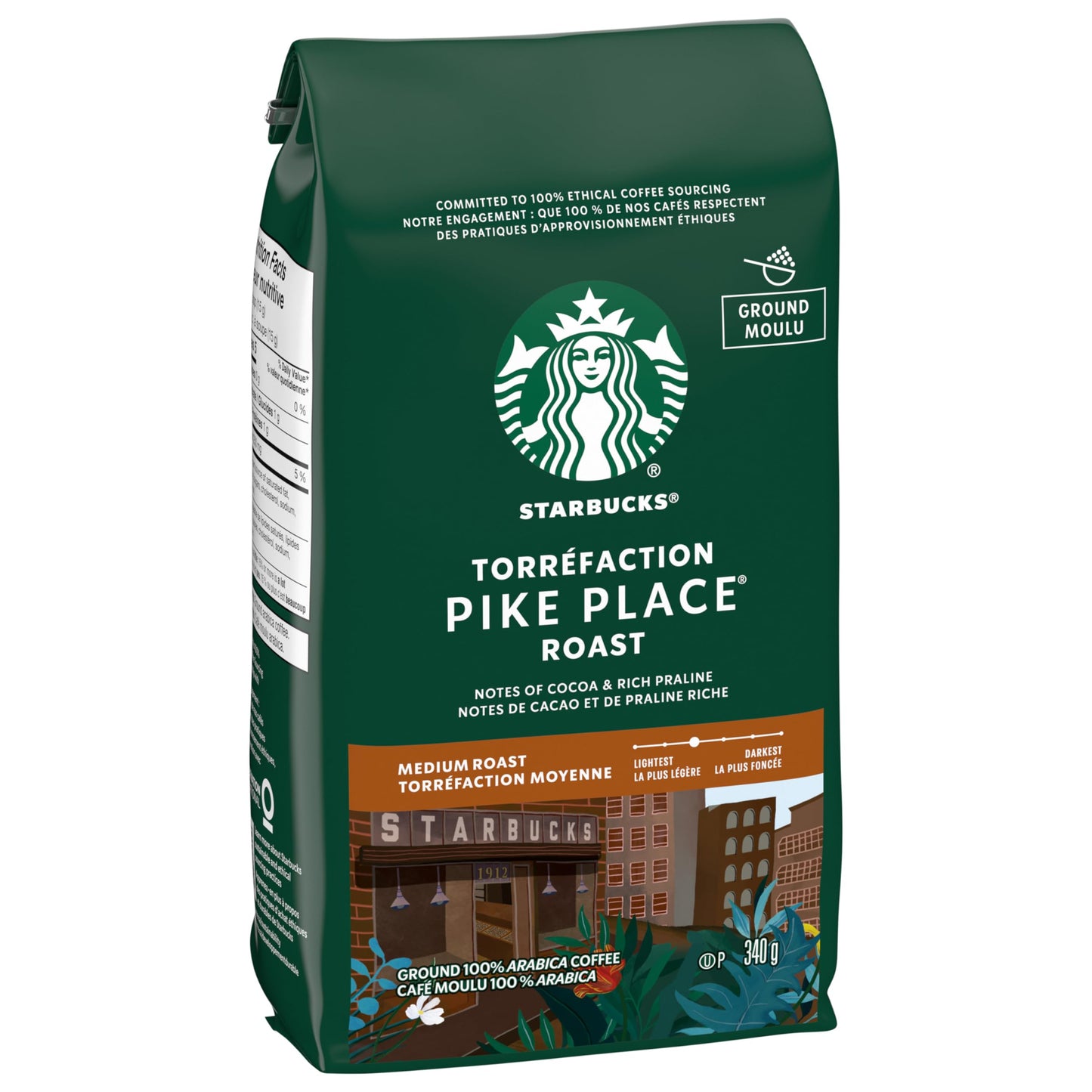 Starbucks Pike Place Medium Roast Ground Coffee - 100% Arabica Beans, 340g Bags (6-Pack, 2040g Total)